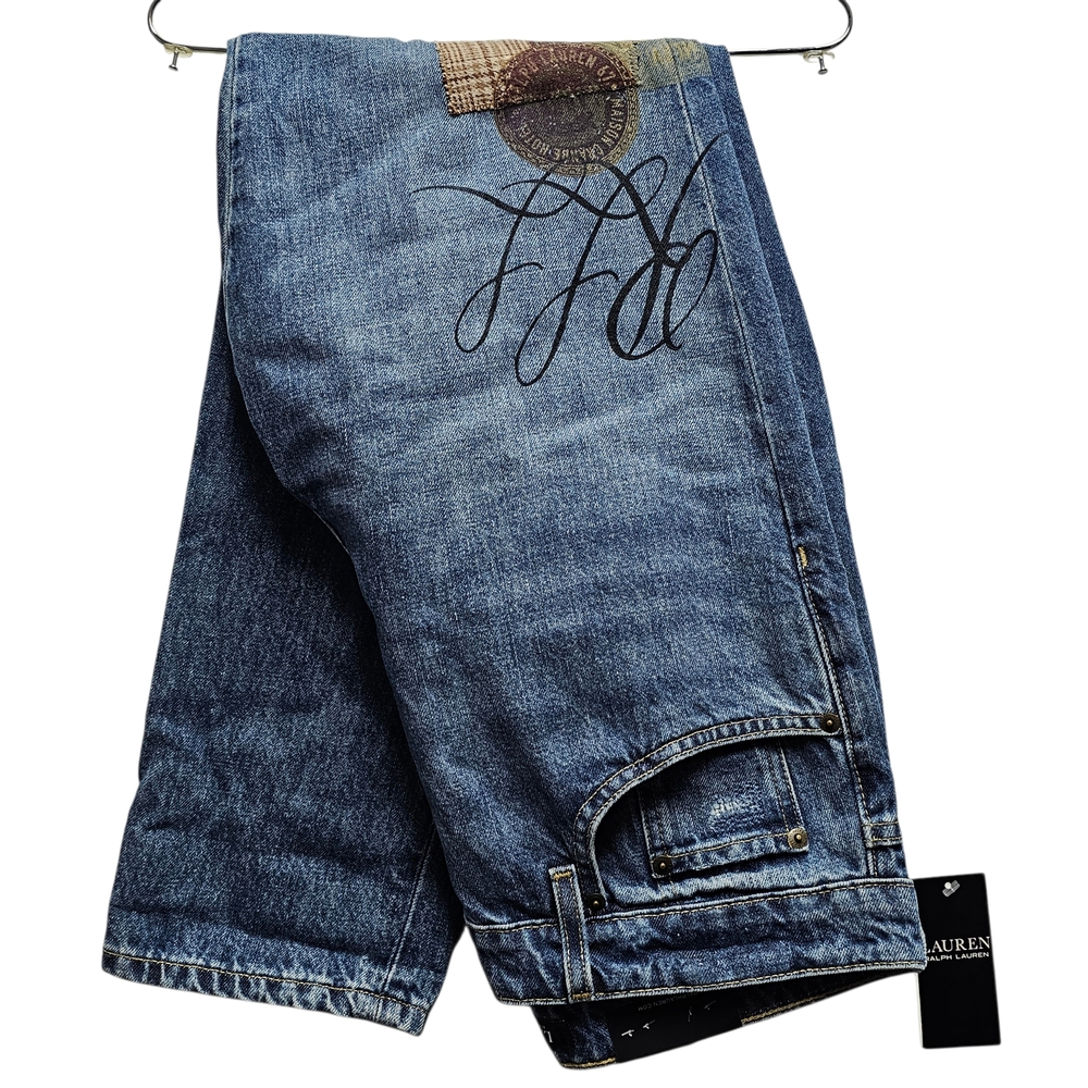 Lauren Ralph Lauren Patchwork Distressed Jeans Boyfriend Taper Fit Rare $195 New